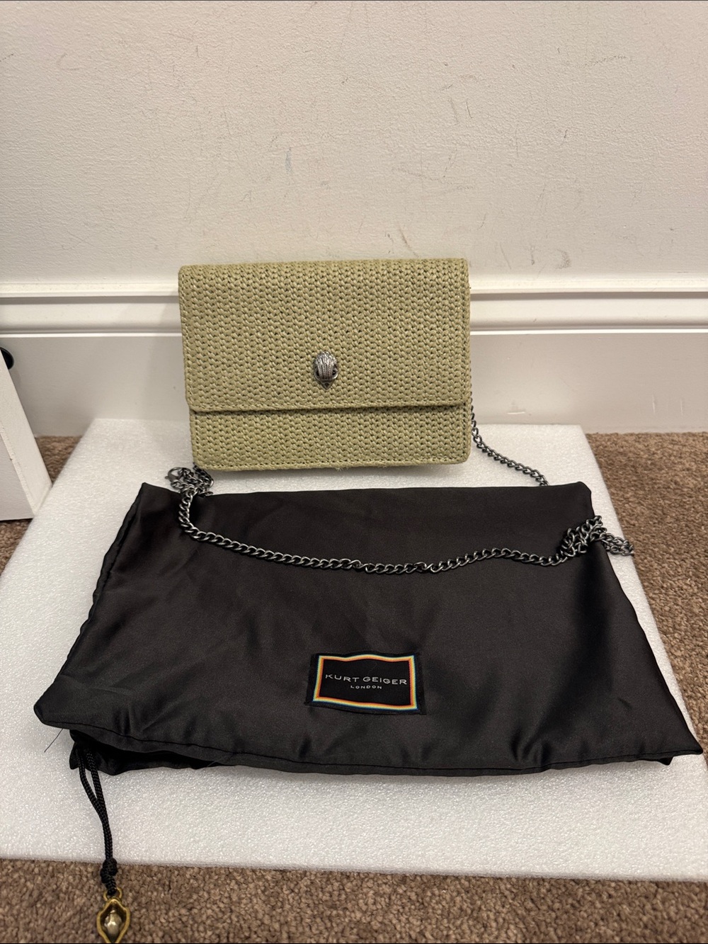 Kurt Geiger the shoreditch straw crossbody convertible bag purse with dustbag